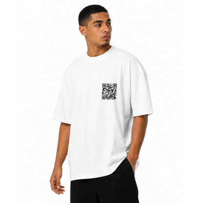 white oversized tee with chest print